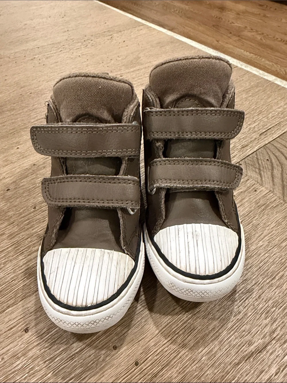 Kids Converse Brown Leather High-Top Velcro Sneakers- Fleece Lined